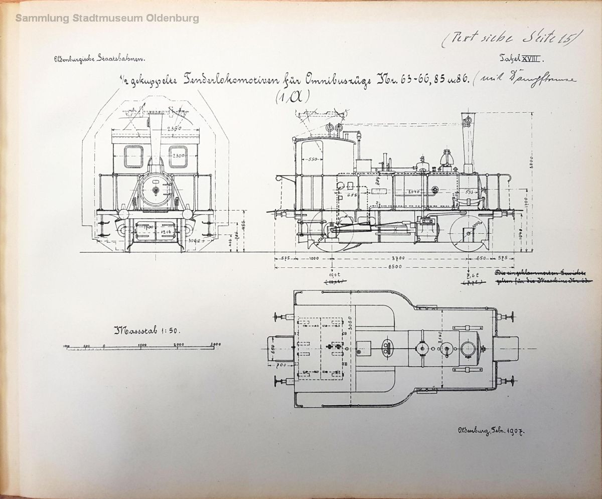 Tafel 18 zeigt die Omnibuslokomotive T O, auch die versuchsweise bei einer Maschine eingebaute Schüttfeuerung bauart Littrow ist zu erkennen.