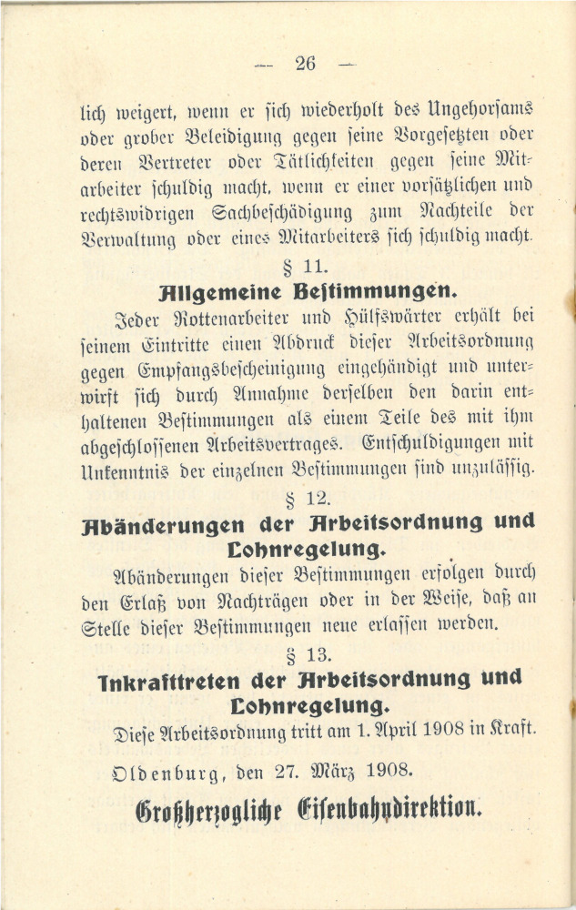 1908 - Arbeitsordnung und Lohnregelung für Rottenarbeiter und Hülfswärter - Seite 26