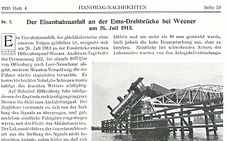 1920 - Der Eisenbahnunfall auf der Ems-Drehbrücke bei Weener
