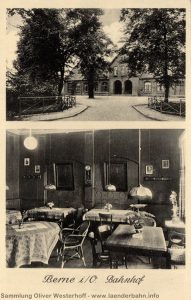 An der Bahnlinie von Hude nach Nordenham und Blexen liegt der Bahnhof Berne. Die Karte dürfte in den 1930er/1940er Jahren entstanden sein.