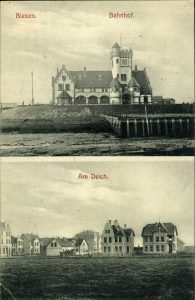 Der Bahnhof Blexen von der Weser aus gesehen. Die Ansichtskarte dürfte um 1910 herum entstanden sein.