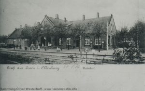 Der Bahnhof Essen in Oldenburg auf einer Ansichtskarte 1907