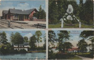Wahrscheinlich vom Anfang der 1930er Jahre zeigt diese Mehrbildkarte auch den Rasteder Bahnhof
