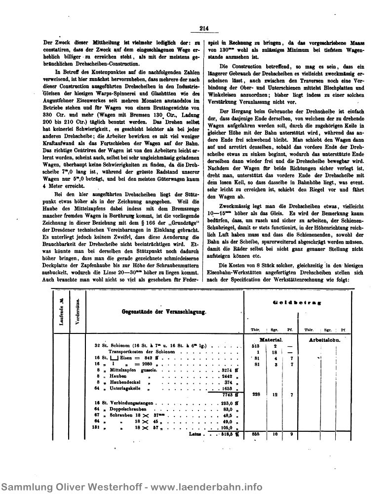 Eine Seite aus dem Bericht von Buresch