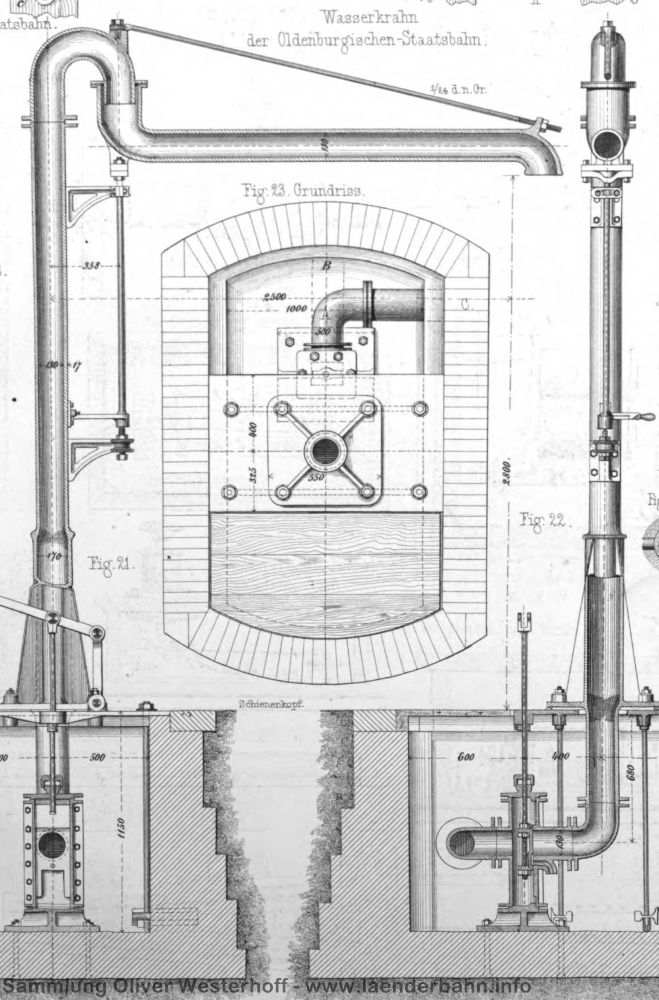 Eine Zeichnung des Wasserkrans aus dem Anhang zum Bericht