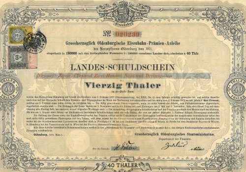 1871 - Grossherzoglich Oldenburgische Eisenbahn-Prämien-Anleihe