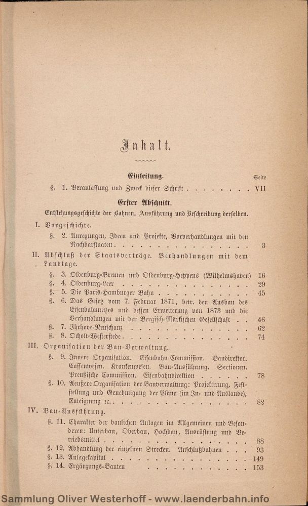 1878 - Denkschrift der G.O.E. - Inhaltsverzeichnis Seite 1