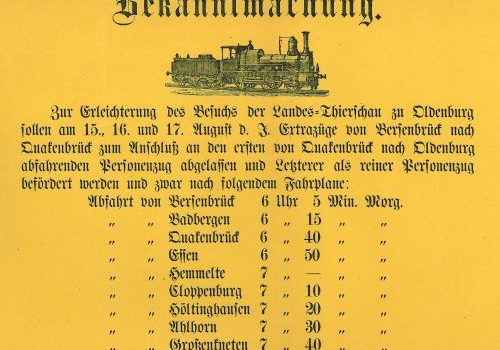 1879 - Sonderfahrplan zur Landes-Thierschau zu Oldenburg