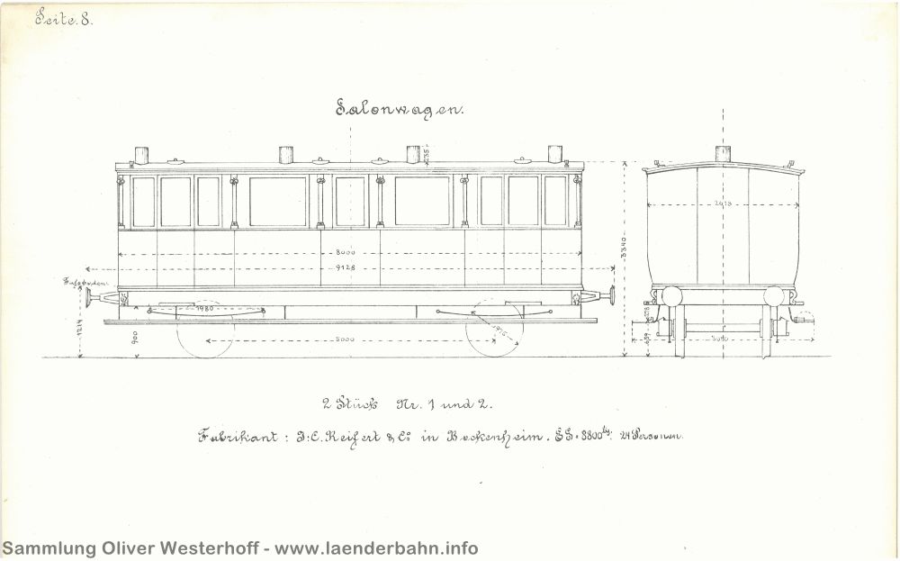 Seite 10 Seitenansicht der Salonwagen Nr. 1 und 2.
