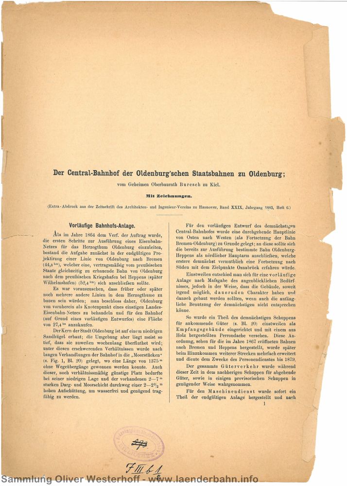 Die erste Seite des Sonderdrucks