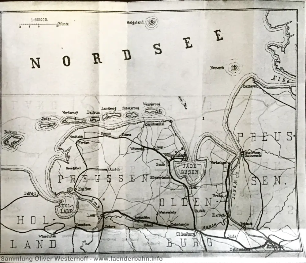 1886 – Das Projekt einer Eisenbahn von Jever nach Carolinensiel - Karte aus dem Anhang