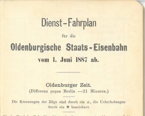 1887 - Dienst-Fahrplan für die Oldenburgische Staats-Eisenbahn
