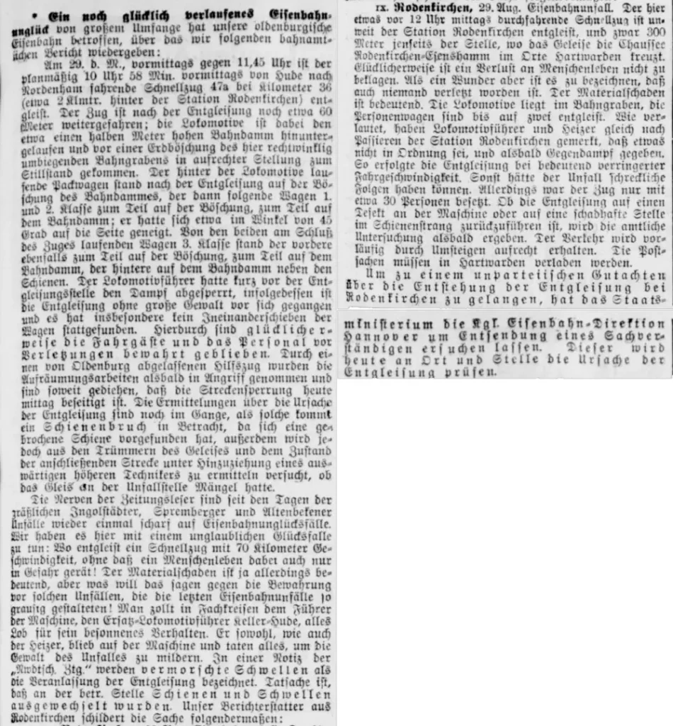 Zeitungsausschnitt der "Nachrichten für Stadt und Land" vom 30.08.1905