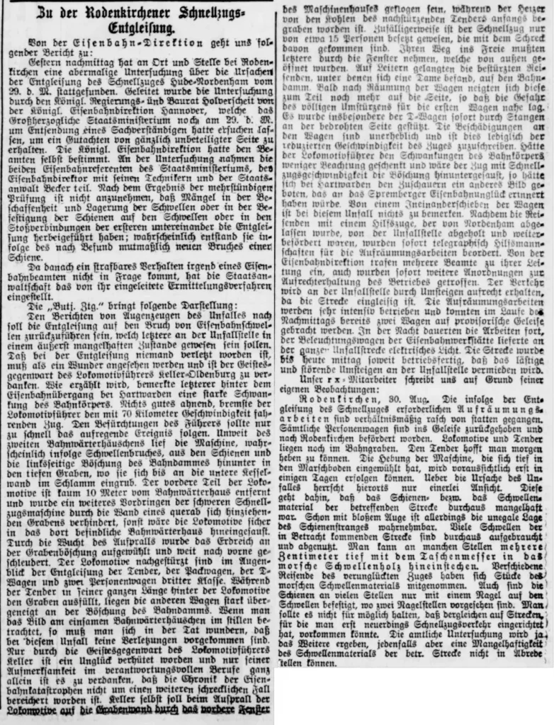 Zeitungsausschnitt der "Nachrichten für Stadt und Land" vom 31.08.1905