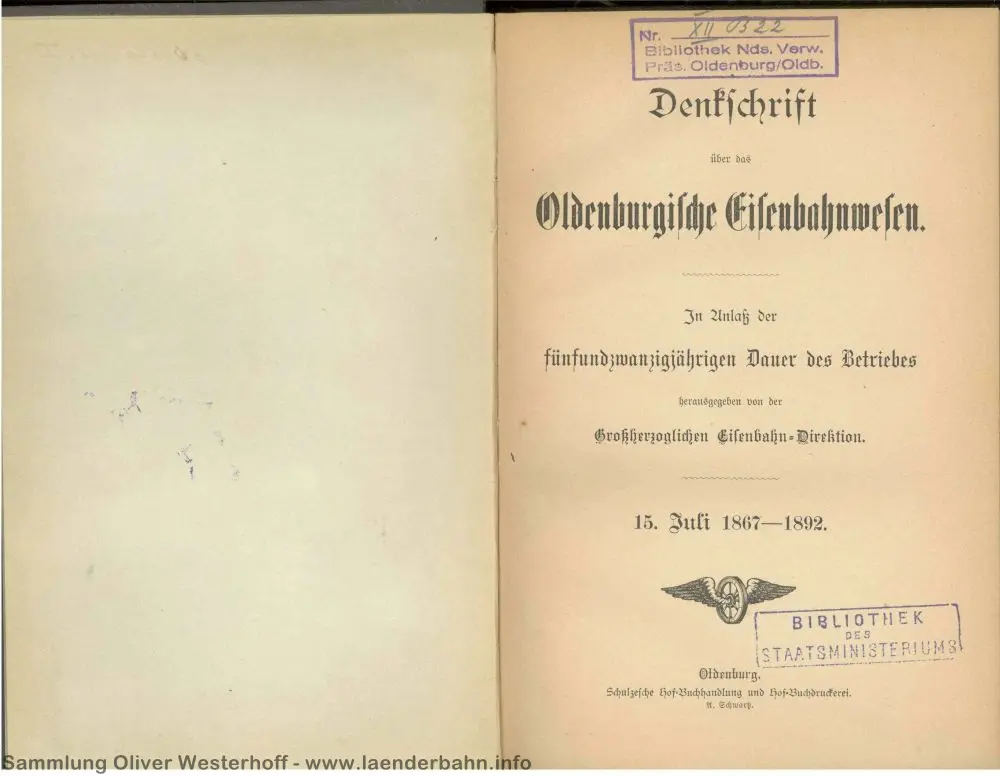 1892 - Denkschrift über das Oldenburgische Eisenbahnwesen