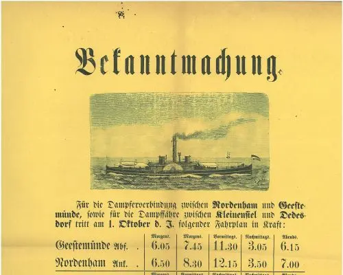 1892 - Fahrplan der Dampferverbindungen über die Weser
