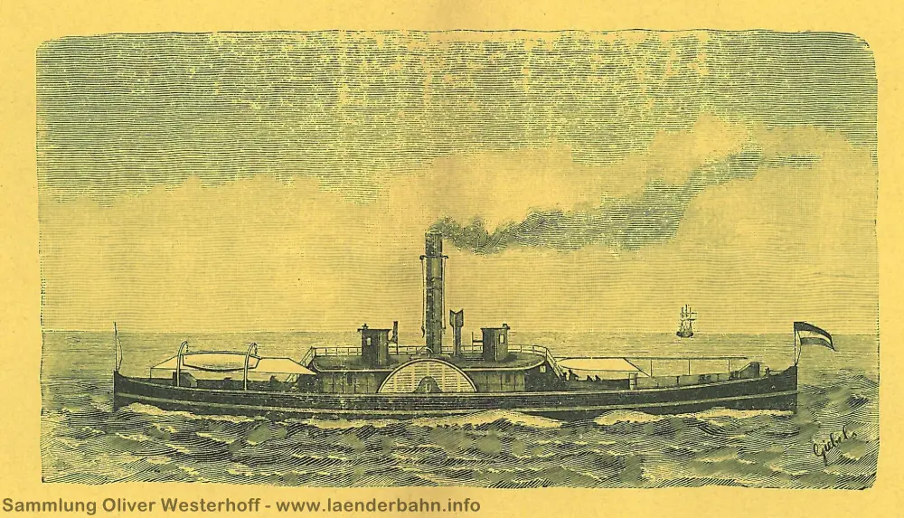 1892 - Fahrplan der Dampferverbindungen über die Weser, Ausschnitt der Zeichnung des (symbolischen?) Dampers