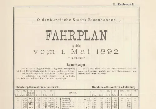 1892 – Fahrplan Oldenburgische Staats-Eisenbahn – 2. Entwurf 1892 - Fahrplan Oldenburgische Staats-Eisenbahn - 2. Entwurf