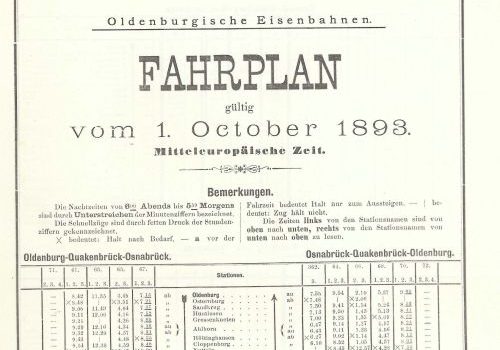 1893 - Fahrplan Oldenburgische Staats-Eisenbahn