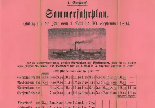 1894 – Weserfähren Nordenham-Geestemünde und Kleinensiel-Dedesdorf 1894 - Fahrplan der Dampferverbindungen über die Weser