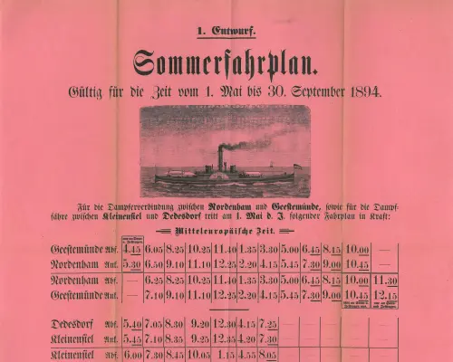 1894 - Fahrplan der Dampferverbindungen über die Weser
