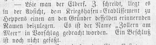 Notiz in den "Nachrichten für Stadt und Land" vom 16. Juni 1869