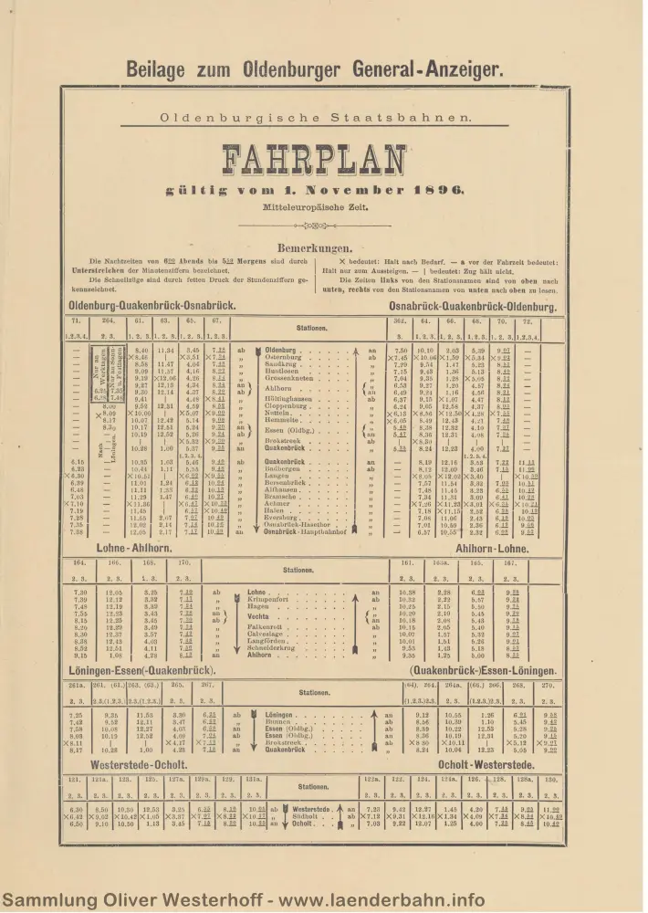 1896 - der überarbeitete Fahrplan der Oldenburgischen Staatseisenbahnen