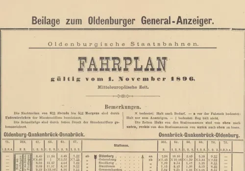 1896 – Fahrplan Oldenburgische Eisenbahnen 1896 - Fahrplan Oldenburgische Eisenbahnen