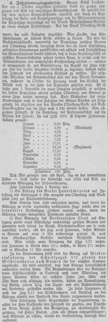 Zeitungsbericht über die Fahrplanänderungen