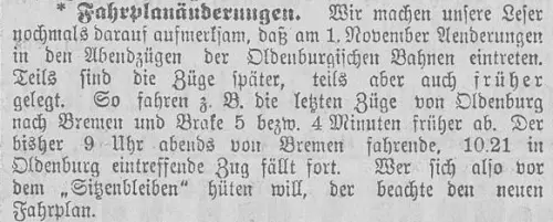 Eine kurze Notiz zur anstehenden Fahrplanänderung